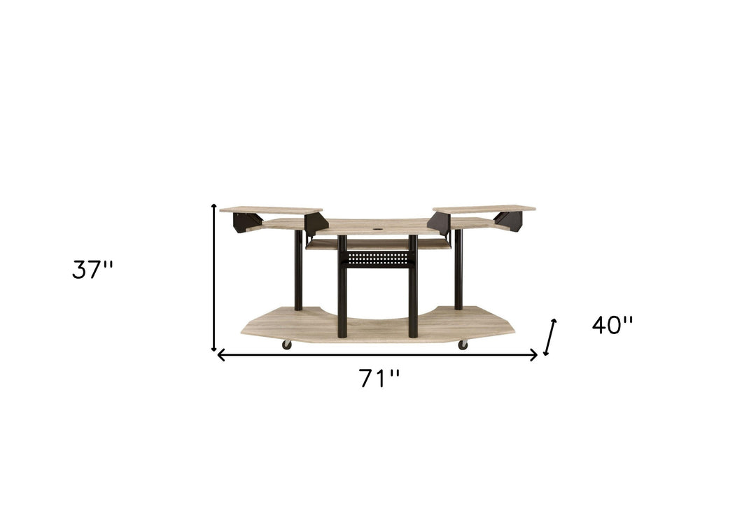 71" Natural and Black Unique Computer Desk