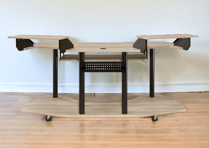 71" Natural and Black Unique Computer Desk