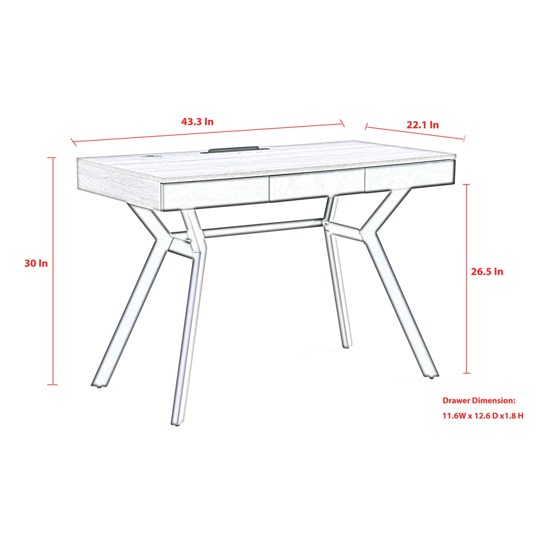 43" Gray and Black Writing Desk With Three Drawers