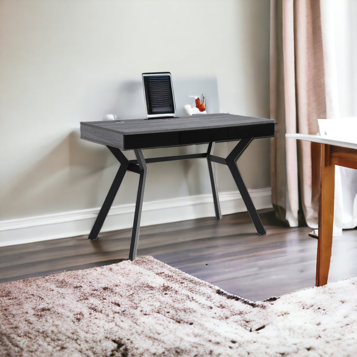 43" Gray and Black Writing Desk With Three Drawers