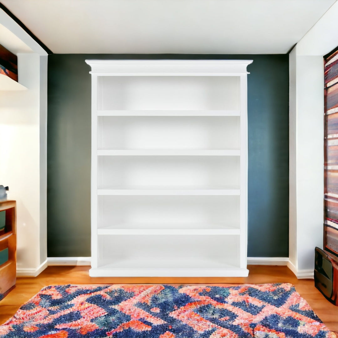 77" Antiqued White Solid Wood Five Tier Bookcase