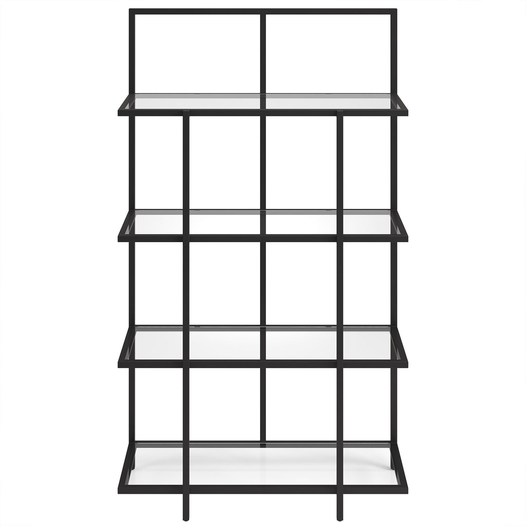 62" Black Metal And Glass Four Tier Etagere Bookcase