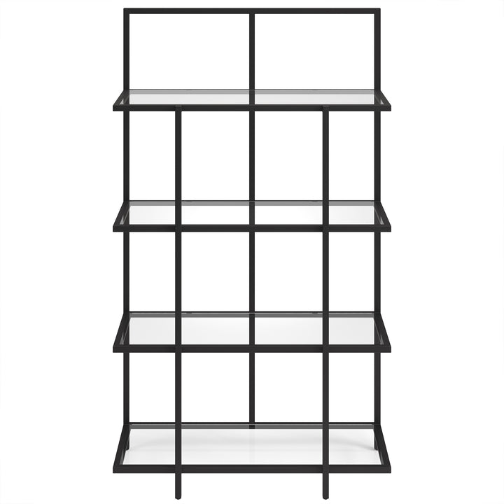 62" Black Metal And Glass Four Tier Etagere Bookcase