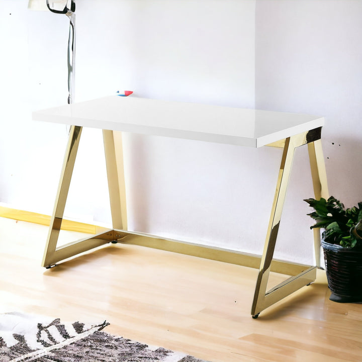 47" White and Gold Writing Desk