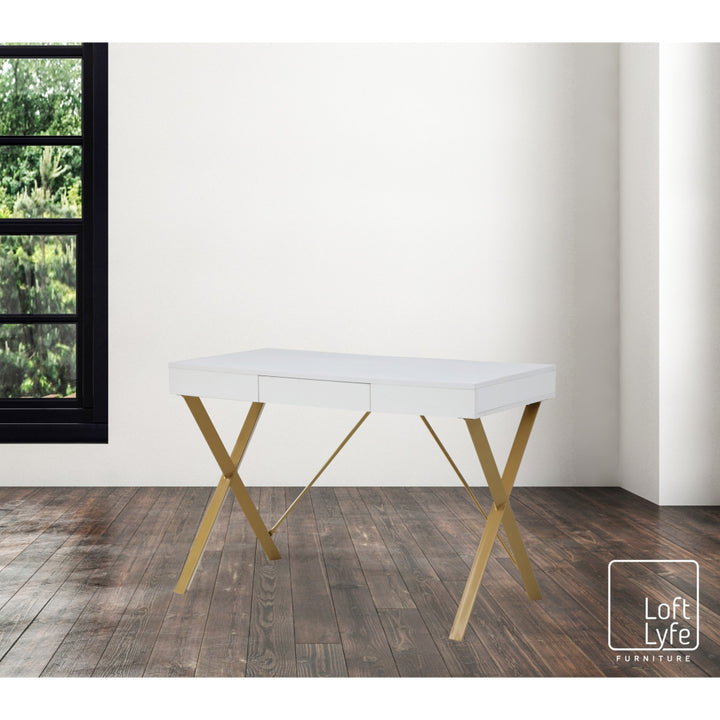 43" White and Gold Writing Desk