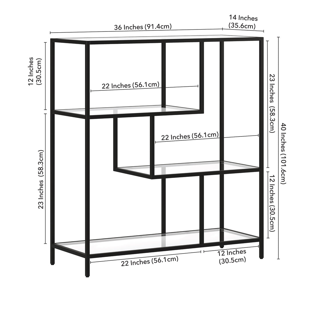 40" Black Metal And Glass Four Tier Etagere Bookcase