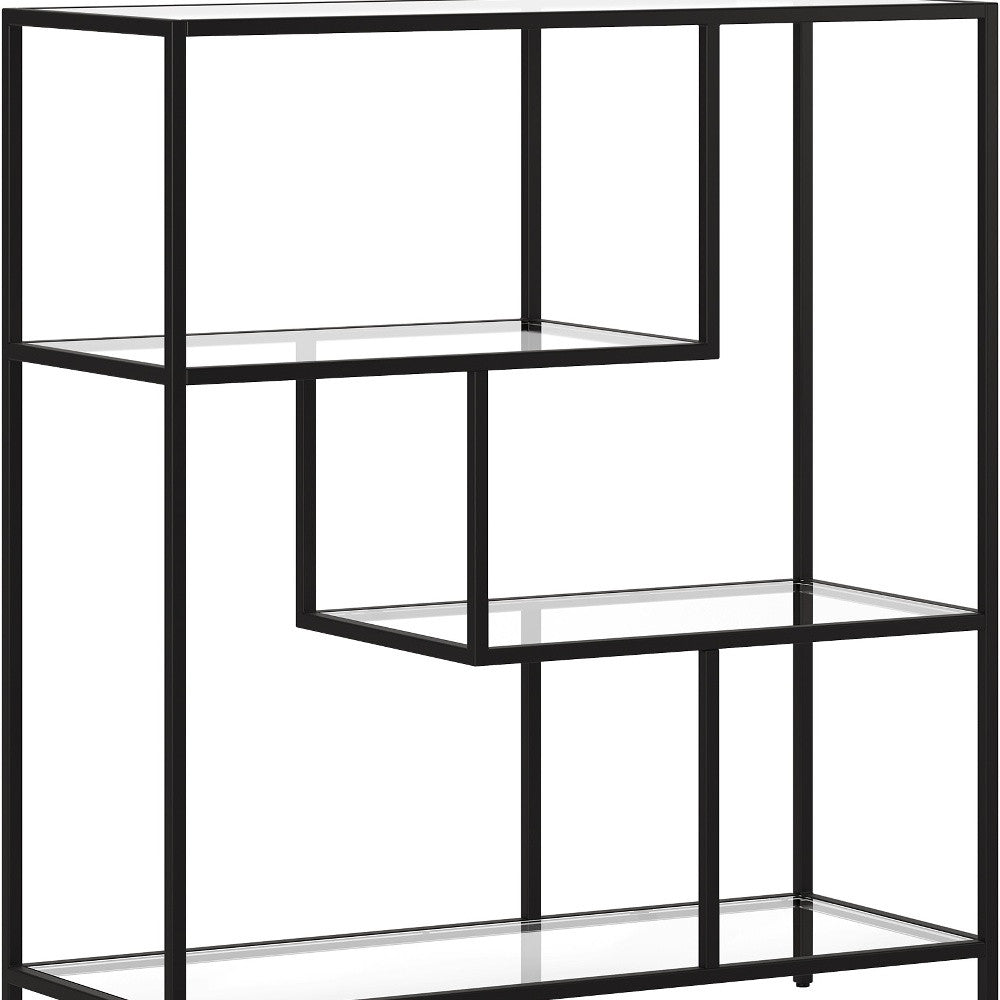 40" Black Metal And Glass Four Tier Etagere Bookcase