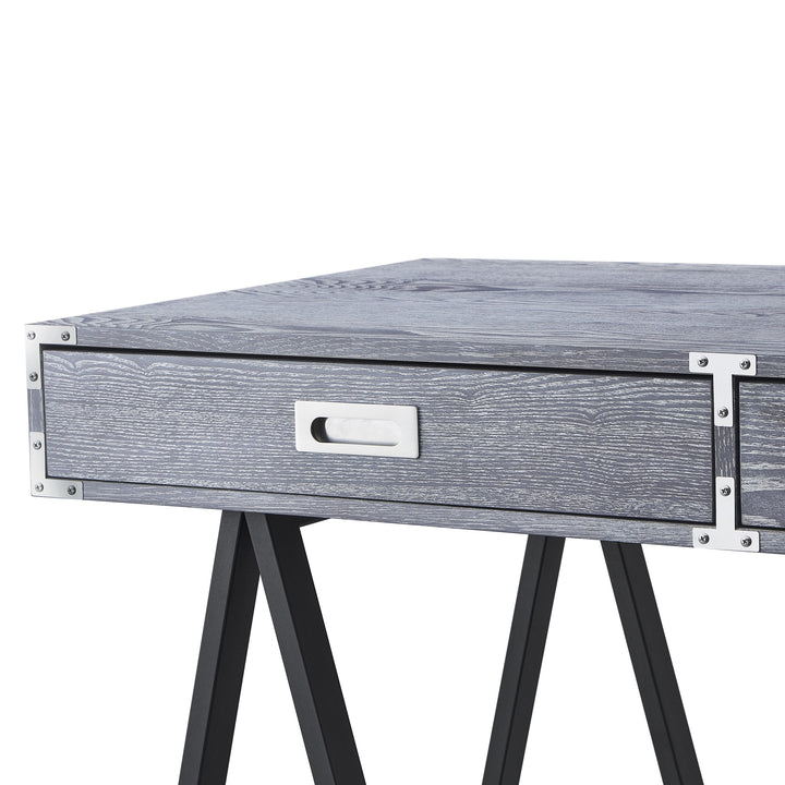 47" Gray and Black Writing Desk With Two Drawers