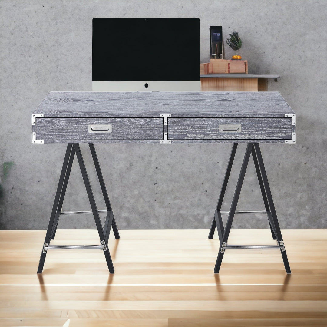 47" Gray and Black Writing Desk With Two Drawers