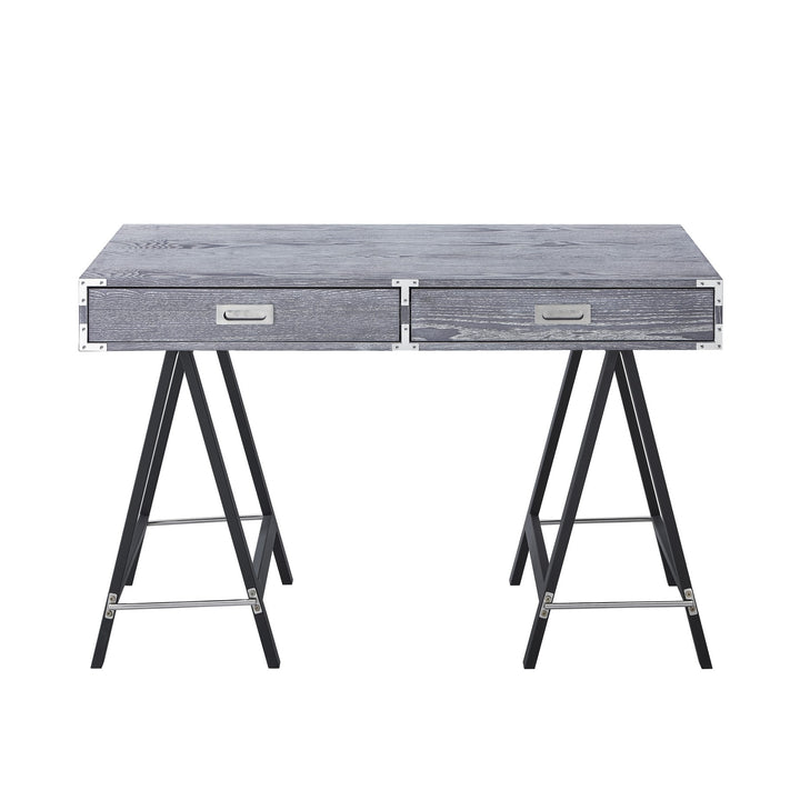 47" Gray and Black Writing Desk With Two Drawers