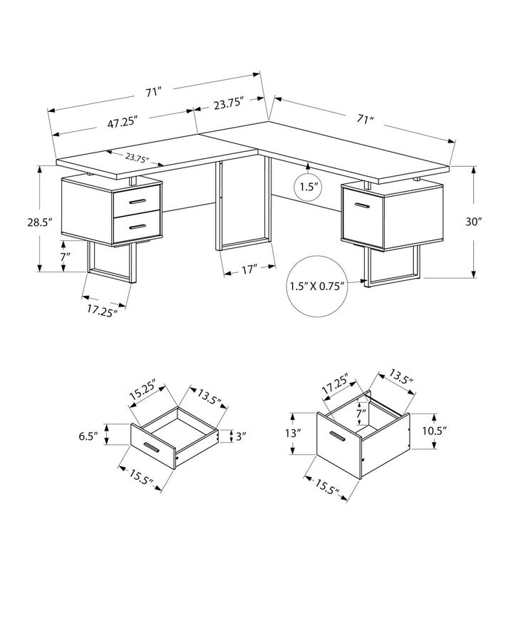 70" Brown and Black L Shape Computer Desk