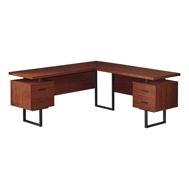 70" Brown and Black L Shape Computer Desk