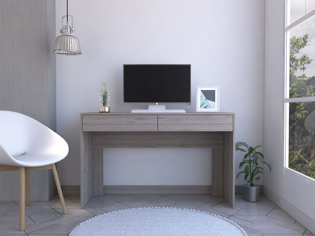 47" Light Gray and Brown Computer Desk With Two Drawers