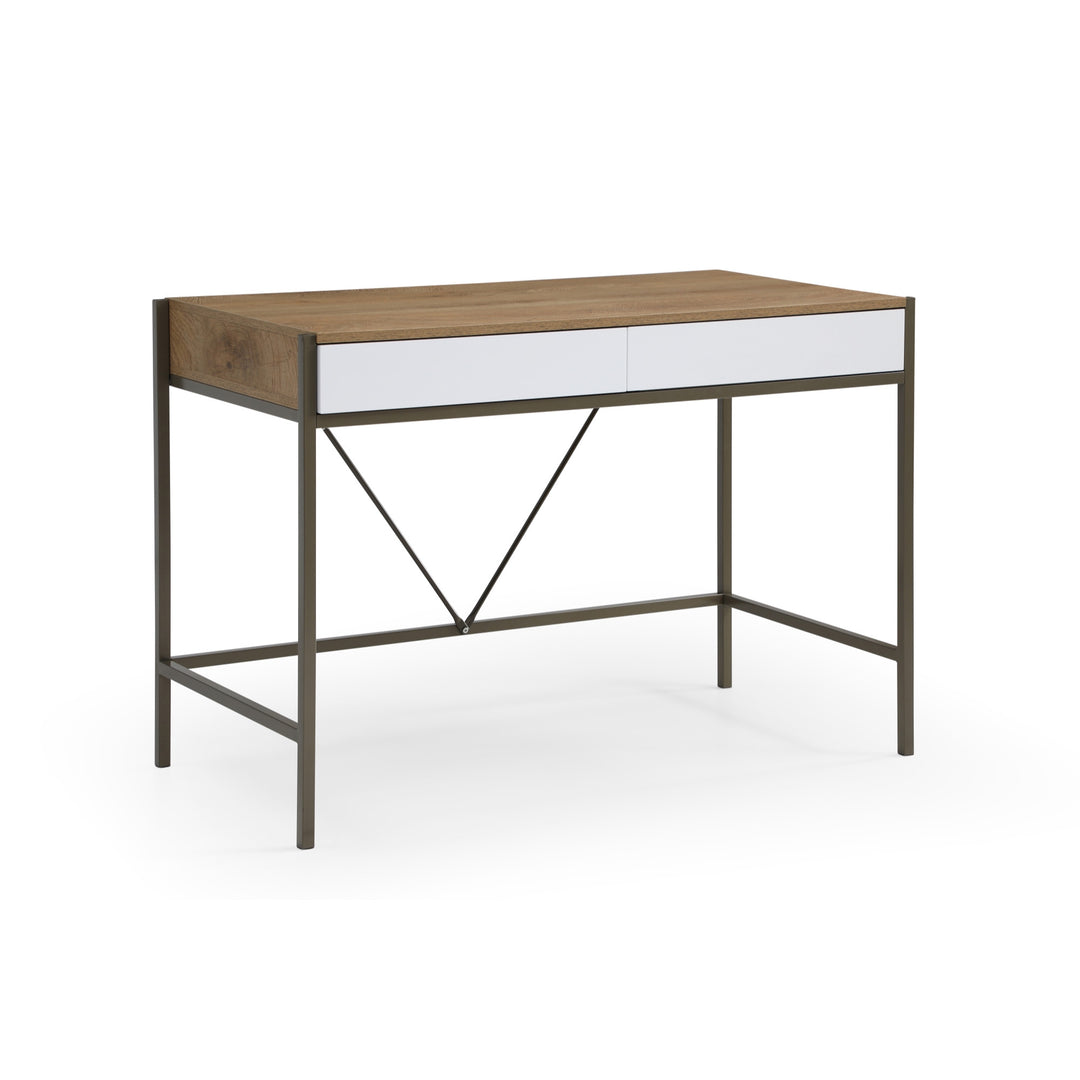 43" Natural and Bronze Writing Desk With Two Drawers