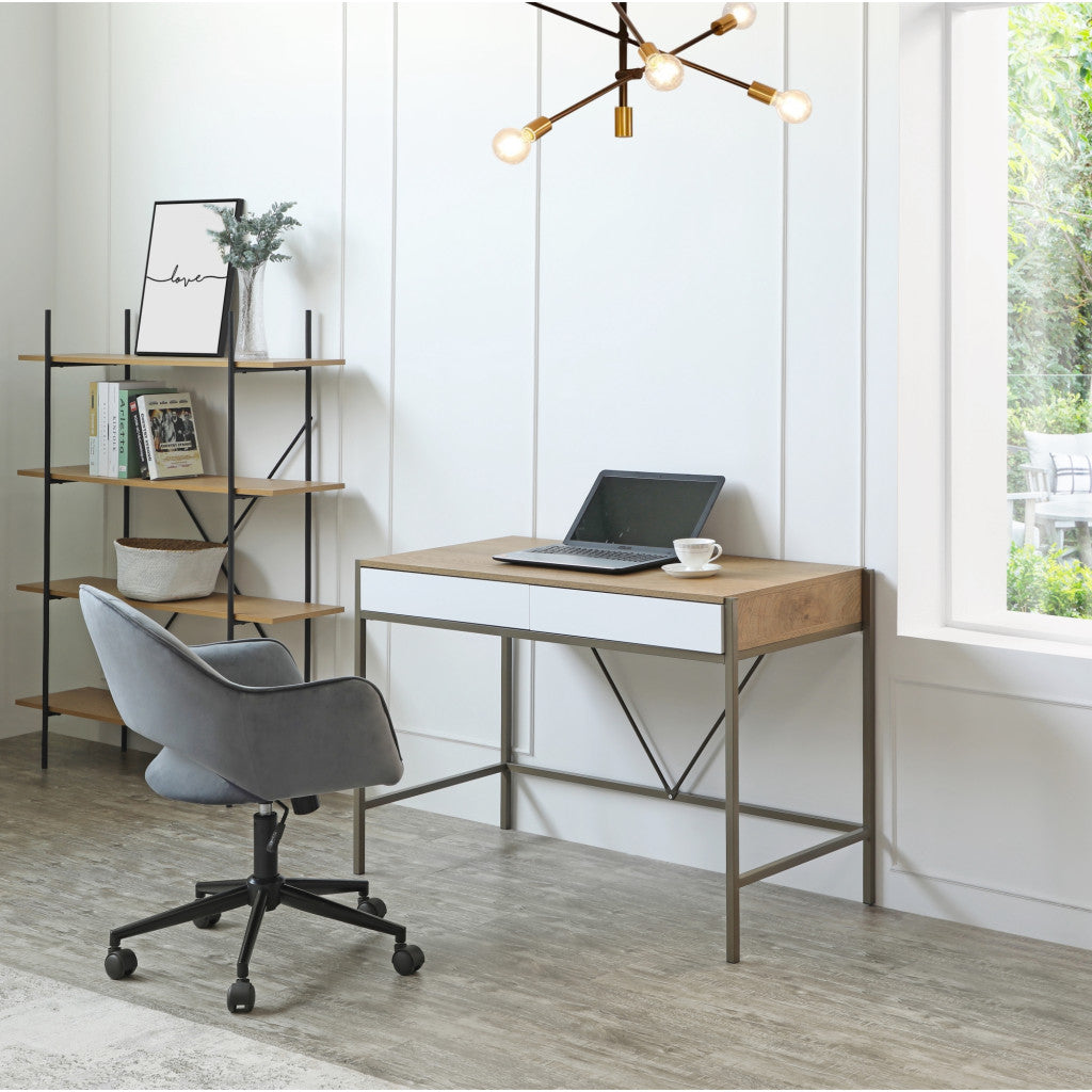 43" Natural and Bronze Writing Desk With Two Drawers