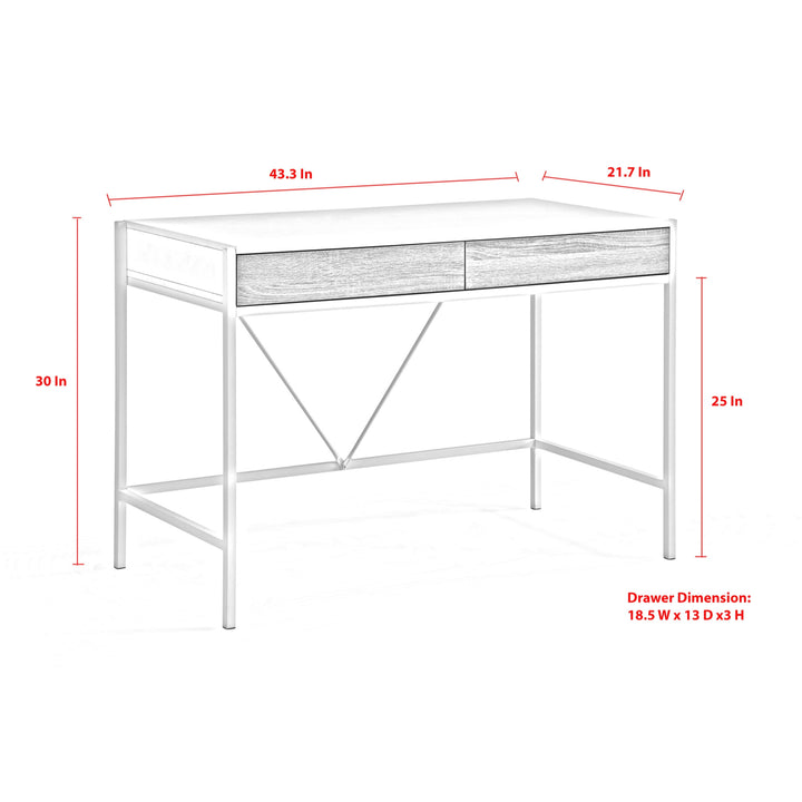 43" Natural and Bronze Writing Desk With Two Drawers