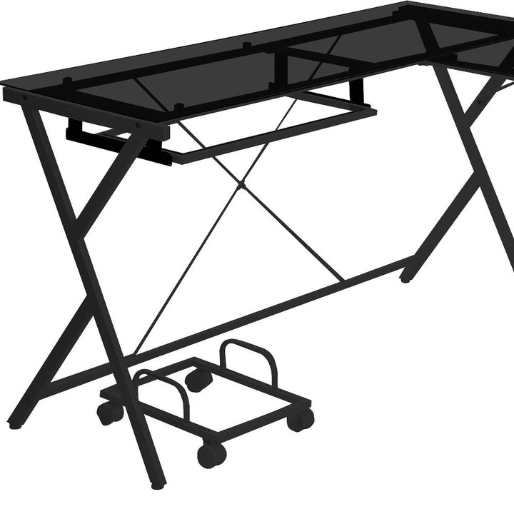 62" Black Glass L Shape Computer Desk