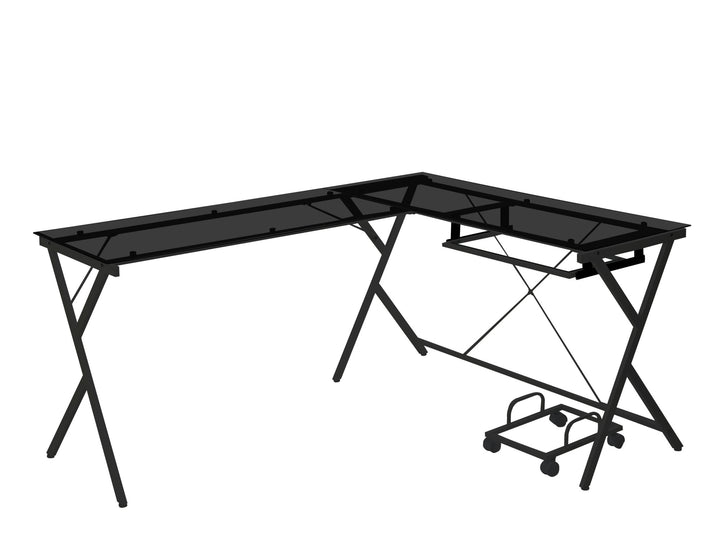 62" Black Glass L Shape Computer Desk