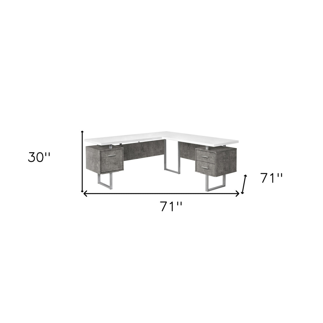 71" White and Gray L Shape Computer Desk