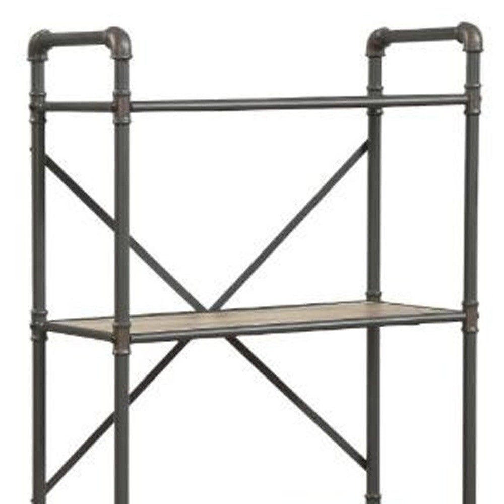 49" Gray Brown Metal Four Tier Etagere Bookcase