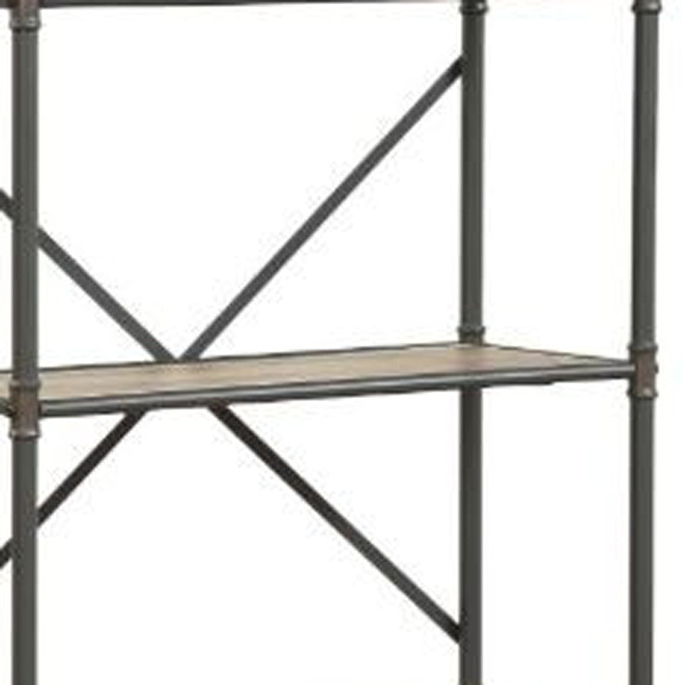 49" Gray Brown Metal Four Tier Etagere Bookcase