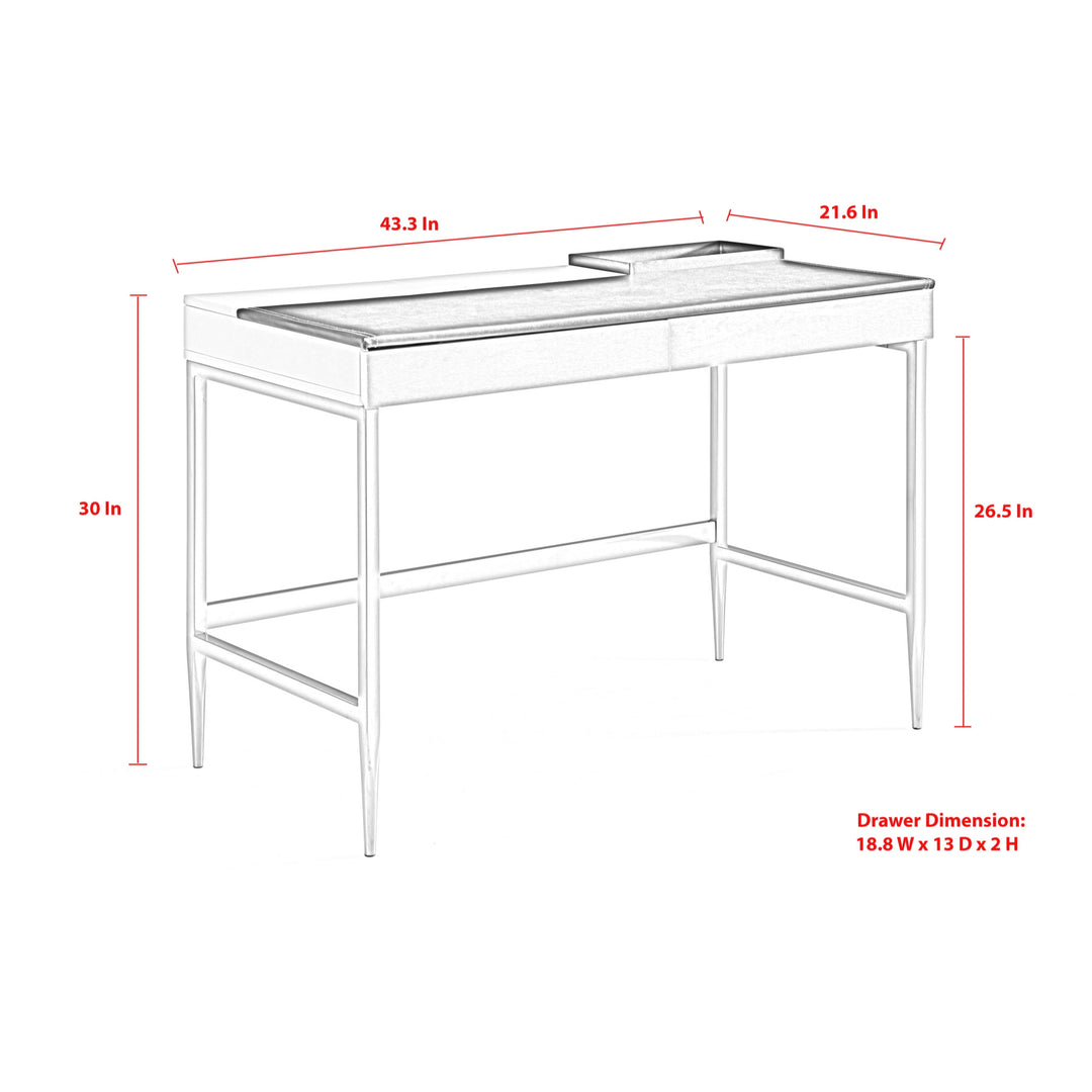 43" Black and White L Shape Writing Desk With Two Drawers