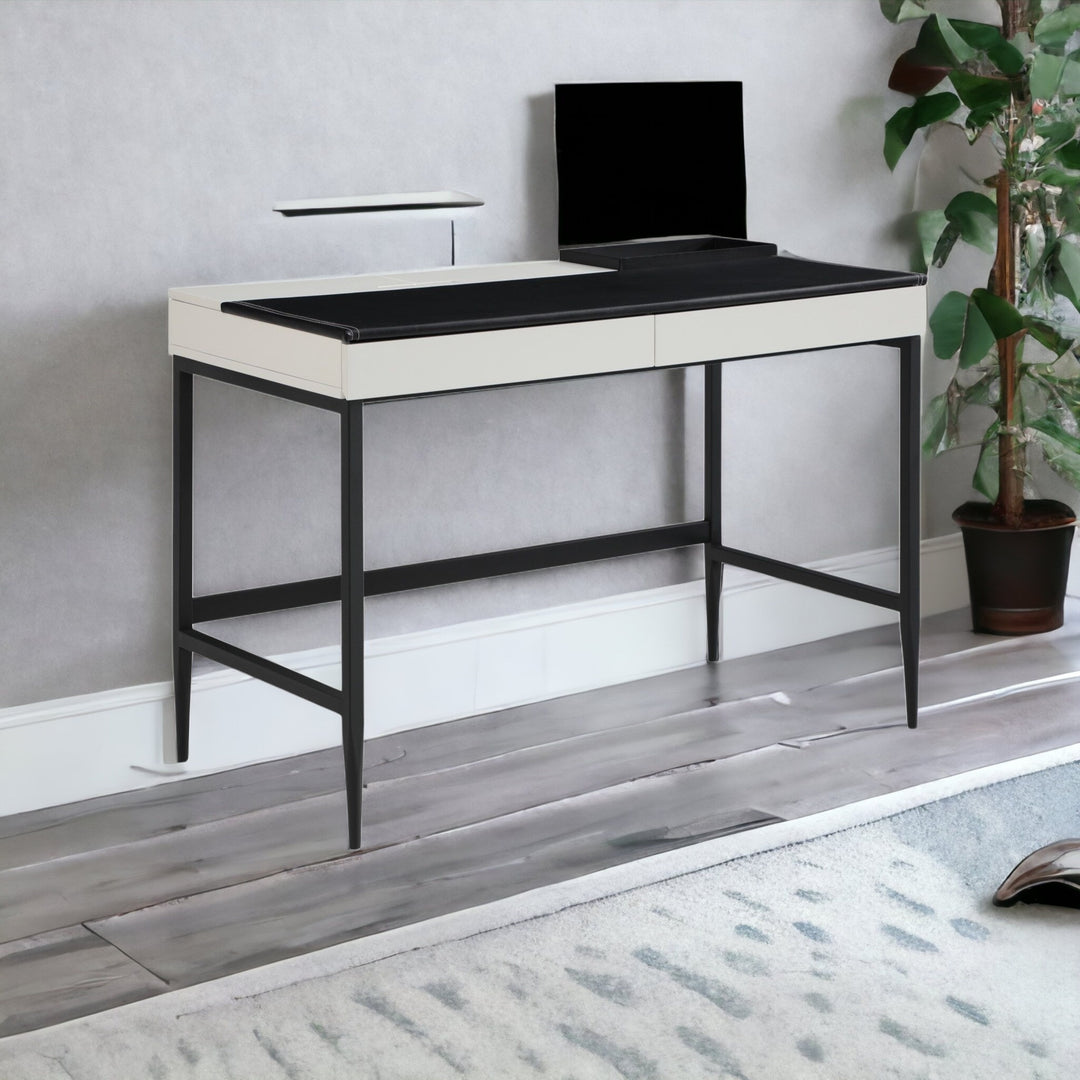 43" Black and White L Shape Writing Desk With Two Drawers