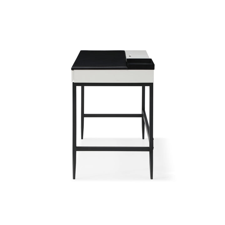 43" Black and White L Shape Writing Desk With Two Drawers