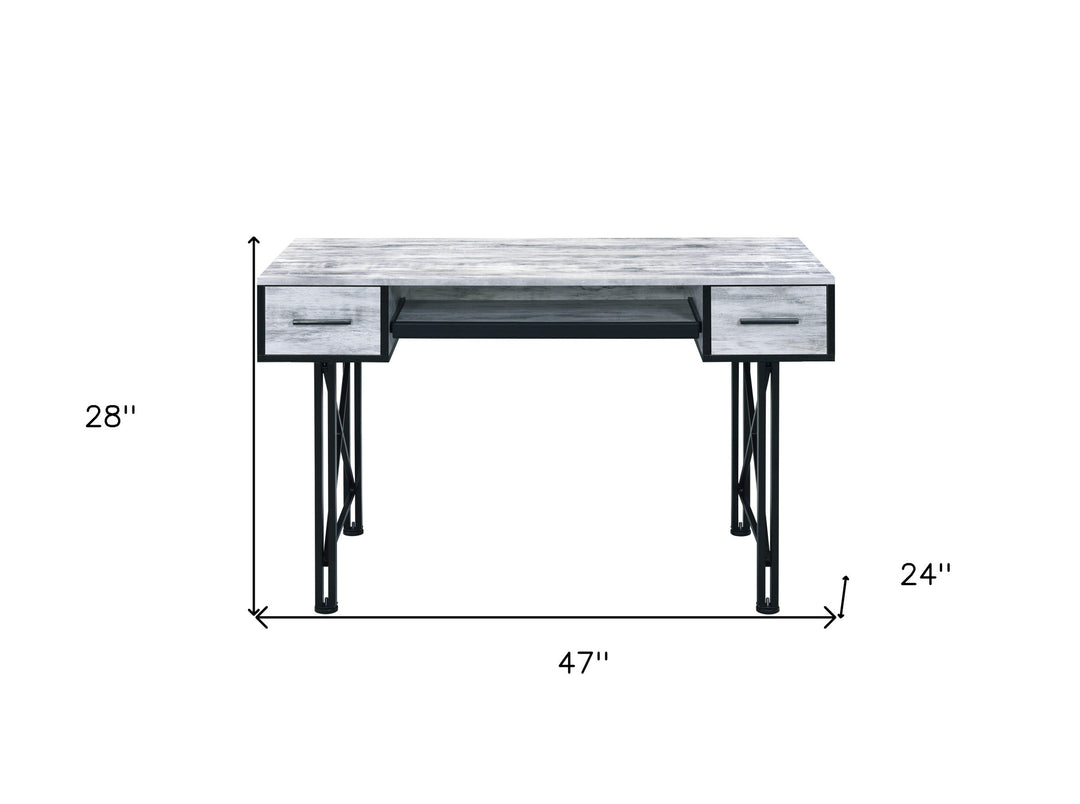 47" Antiqued White and Black Computer Desk With Two Drawers