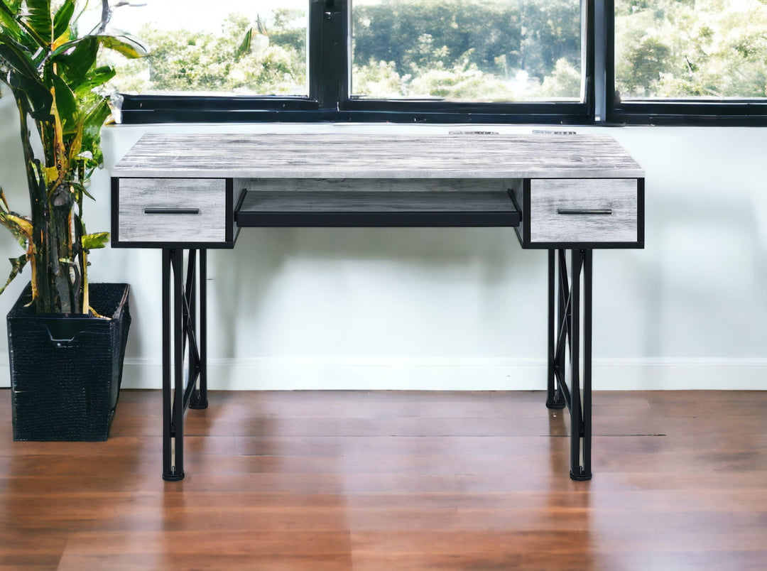 47" Antiqued White and Black Computer Desk With Two Drawers