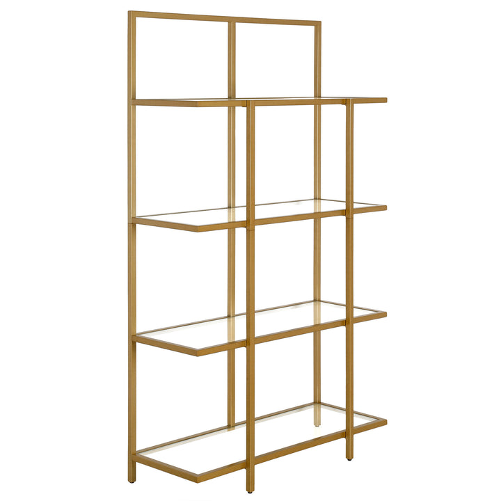 62" Gold Metal And Glass Four Tier Etagere Bookcase