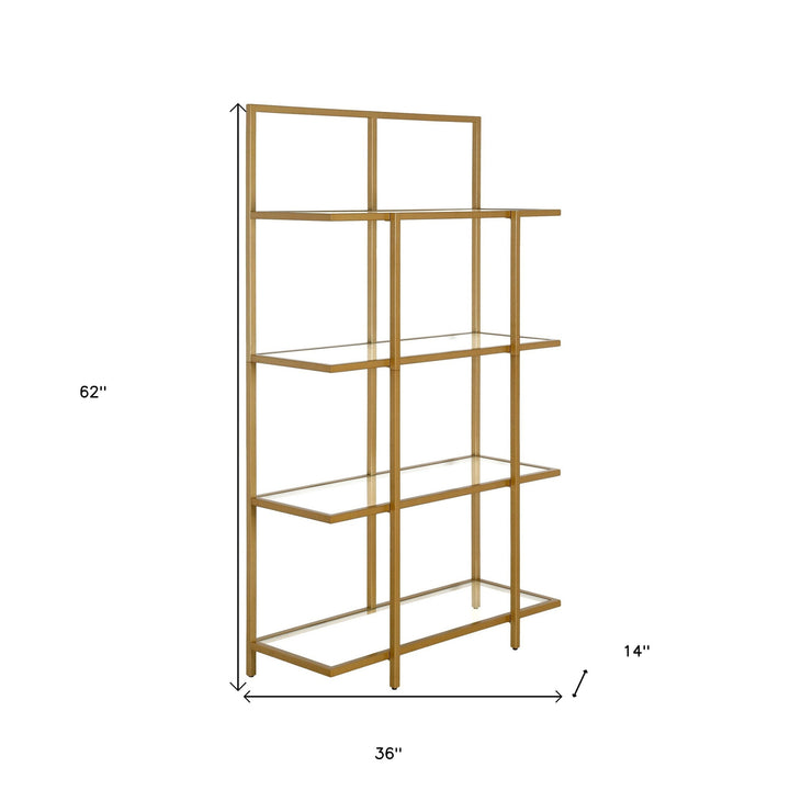 62" Gold Metal And Glass Four Tier Etagere Bookcase