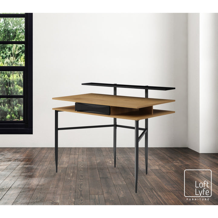 43" Natural and Black Writing Desk