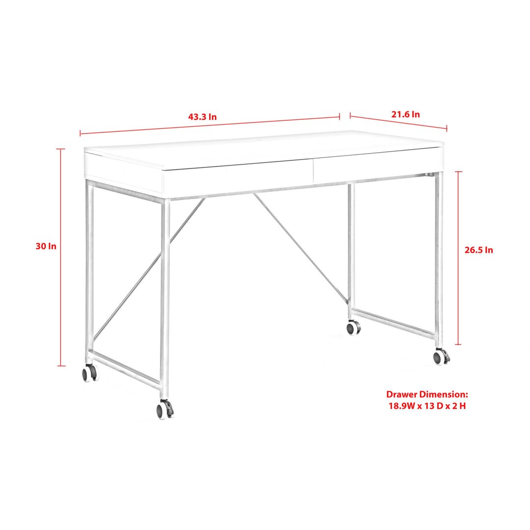 43" White and Black Writing Desk With Two Drawers