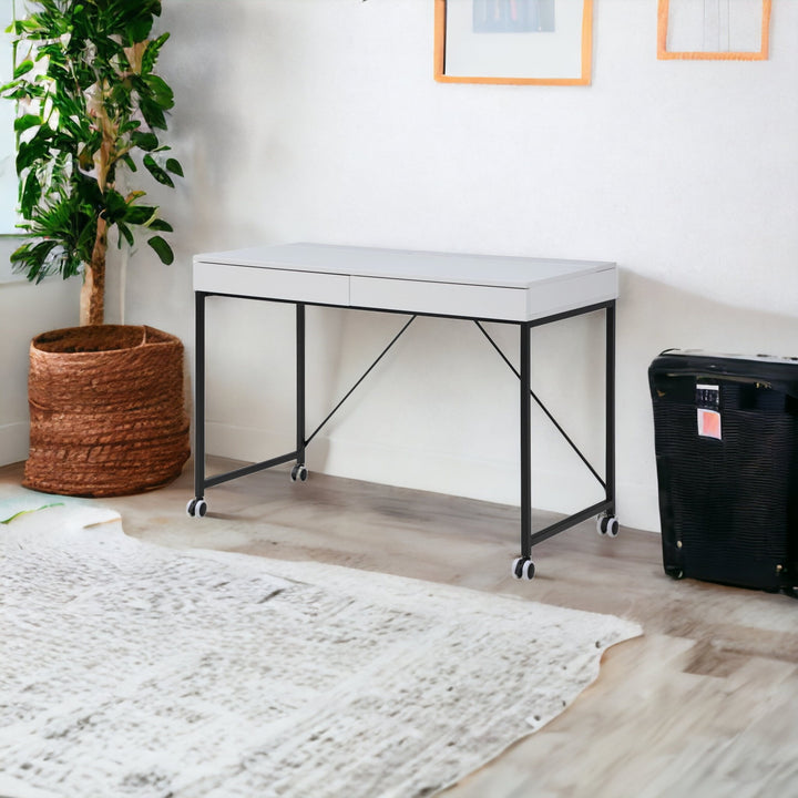 43" White and Black Writing Desk With Two Drawers