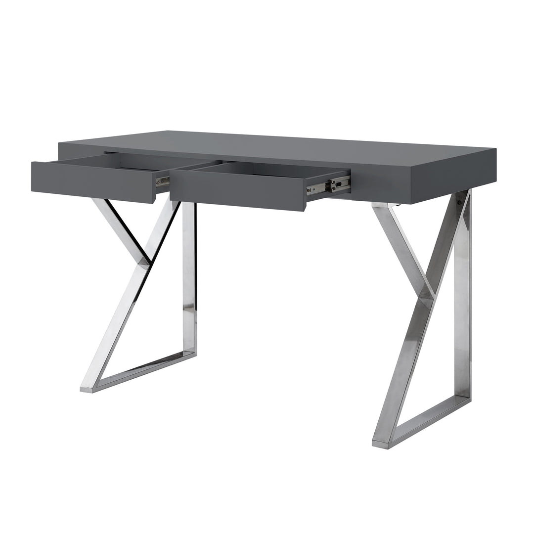 48" Dark Gray and Silver Metallic Writing Desk With Two Drawers