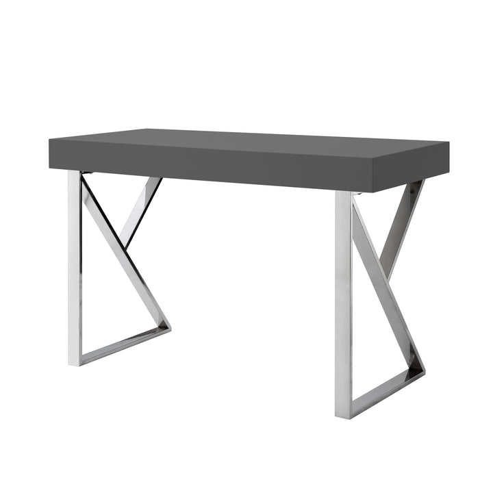 48" Dark Gray and Silver Metallic Writing Desk With Two Drawers