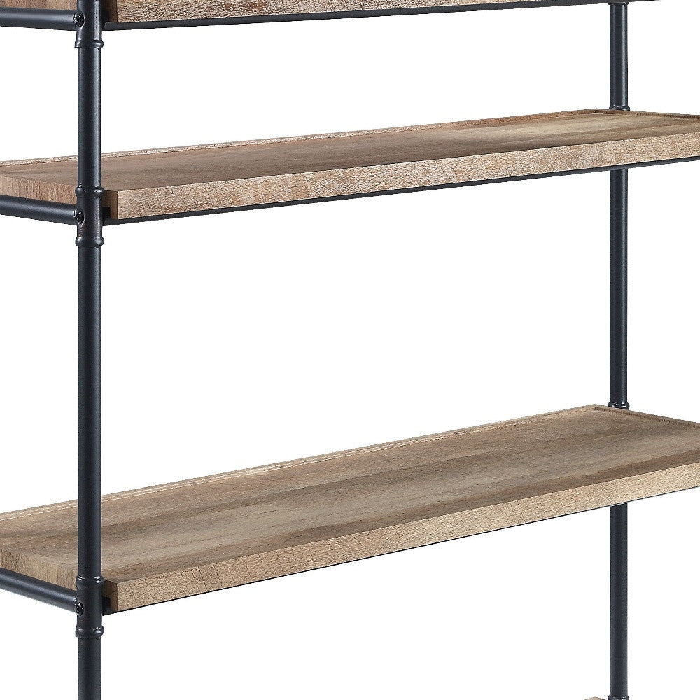 49" Brown and Black Metal Four Tier Etagere Bookcase