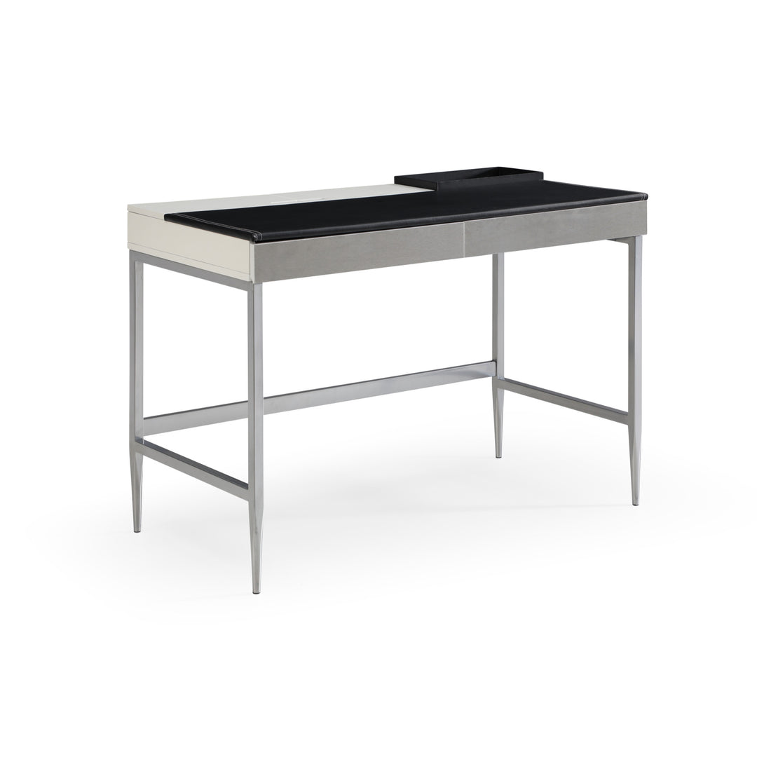 43" Black and Gray L Shape Writing Desk With Two Drawers