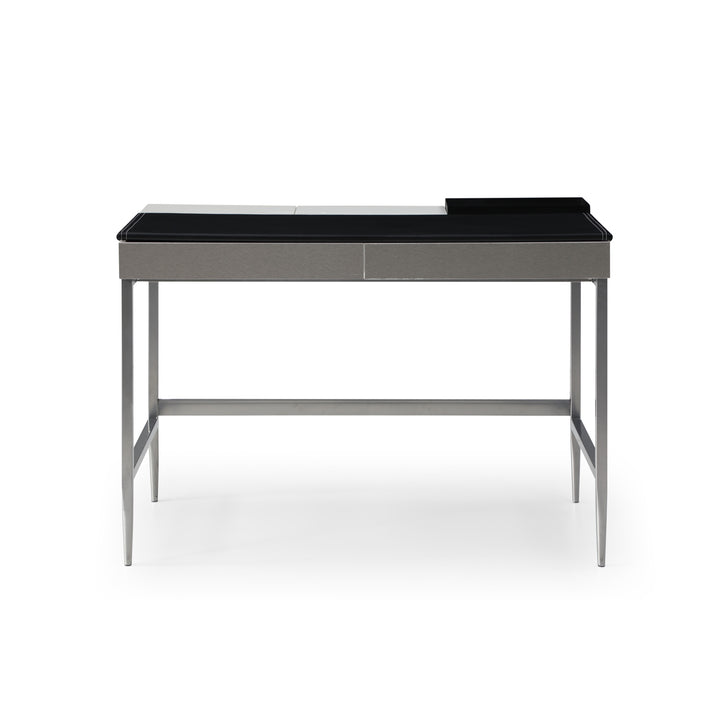 43" Black and Gray L Shape Writing Desk With Two Drawers