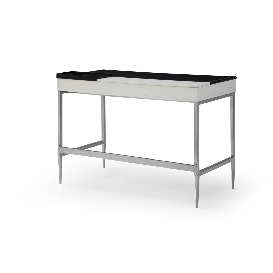 43" Black and Gray L Shape Writing Desk With Two Drawers