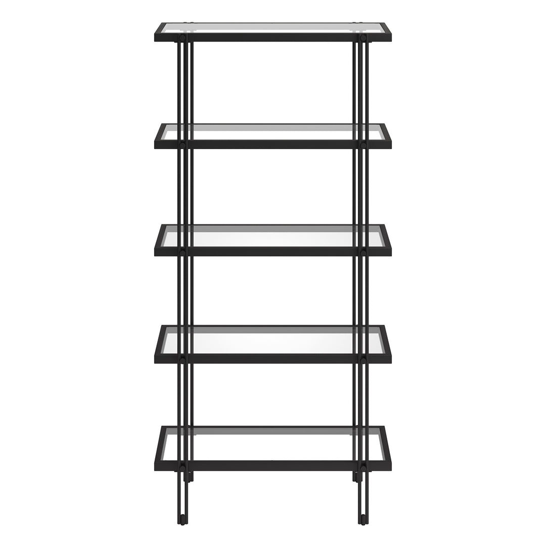 68" Black Metal And Glass Five Tier Standard Bookcase