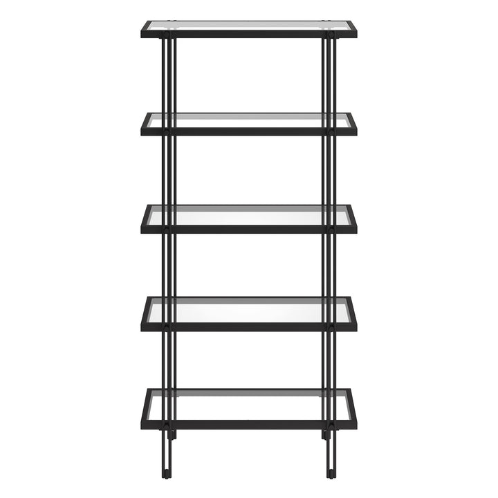 68" Black Metal And Glass Five Tier Standard Bookcase