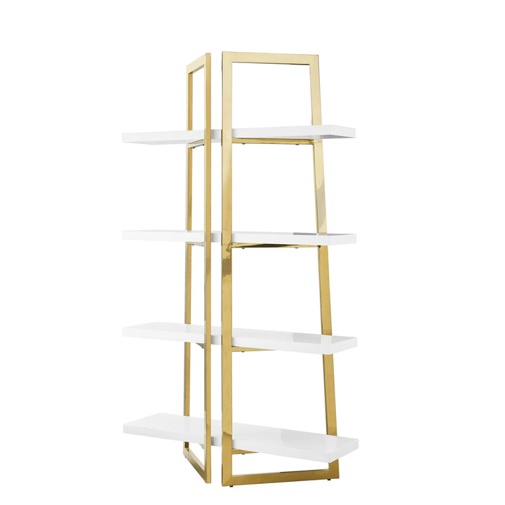 69" White Stainless Steel Four Tier Etagere Bookcase