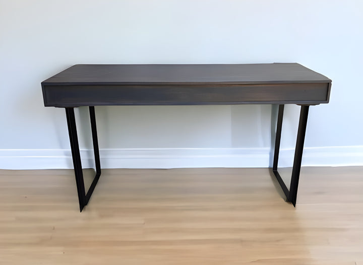 58" Gray And Black Mango Solid Wood Writing Desk With Three Drawers