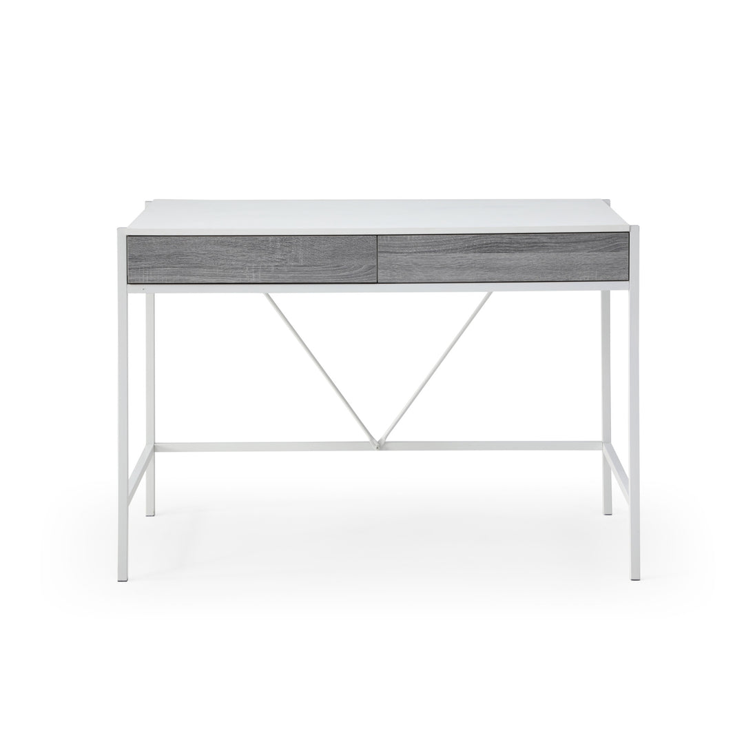 43" White and Gray Writing Desk With Two Drawers