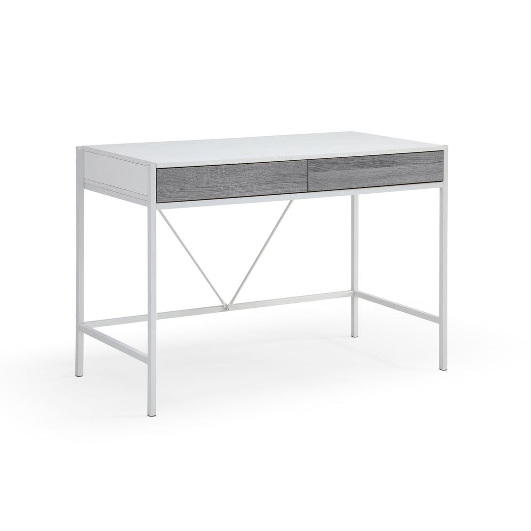 43" White and Gray Writing Desk With Two Drawers