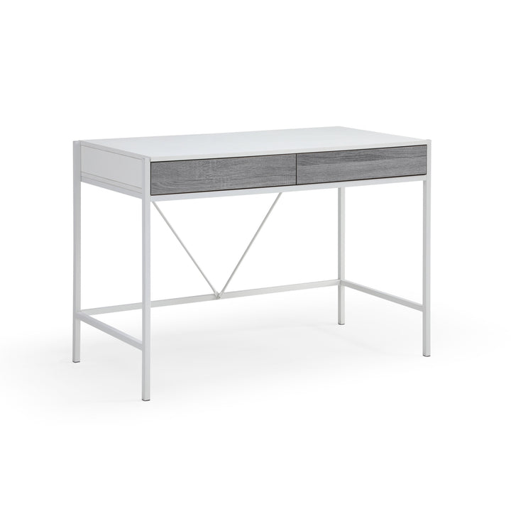 43" White and Gray Writing Desk With Two Drawers