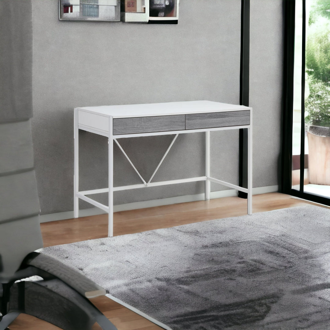 43" White and Gray Writing Desk With Two Drawers