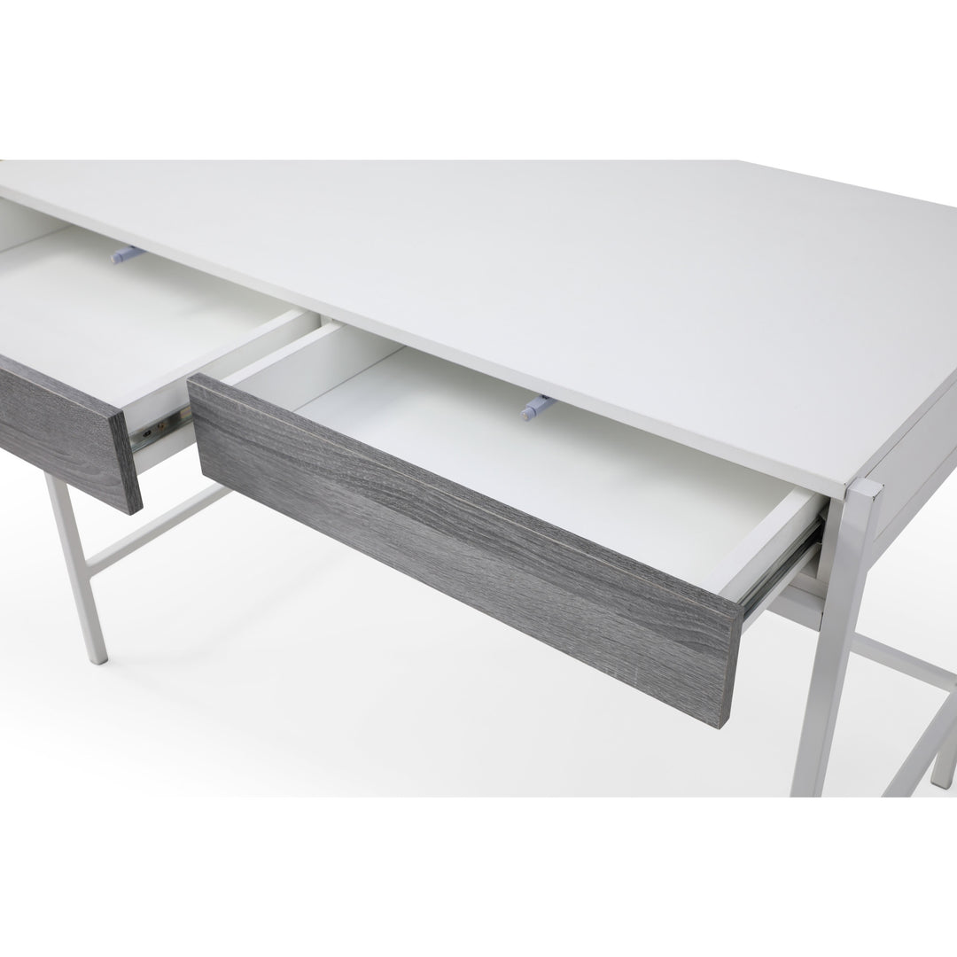 43" White and Gray Writing Desk With Two Drawers